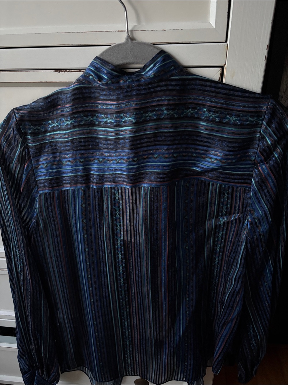 Veronica Beard Navy and Teal Striped Button-Down Shirt - Picture 3 of 6